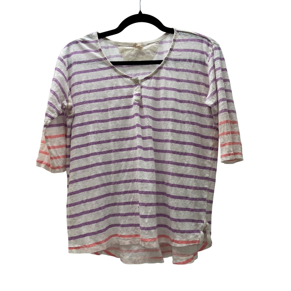 Wilfred Free Aritzia Linen Striped Henley Top Purple White XS